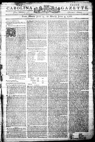 black and white photo of newspaper from 1774, rectangle