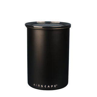 Black cylindrical container with lid on a white background, featuring the brand 'AIRSCAPE'.
