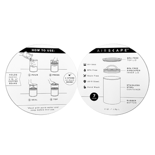 Instructions for using an Airscape coffee container on a white background