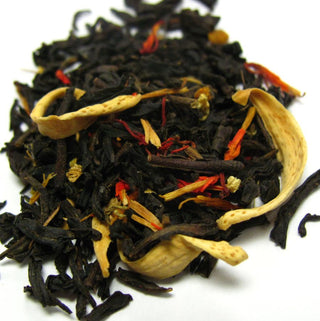 Black Tea Leaves, Orange Blossoms, Marigold Blossoms, Passionfruit Peach Flavoring