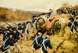 painting depicting american soldiers and cannons in action during the battle of white plains