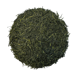 Green tea leaves on a white background