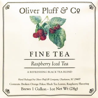 OP label with raspberries and leaves