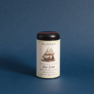 black tea tin with old timey ship on label