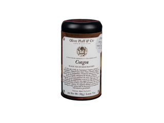 Tea canister with label on a white background