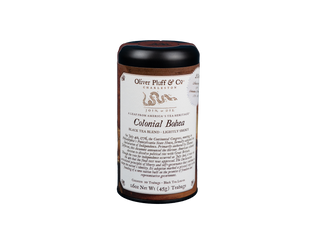 Tea canister with label on a white background