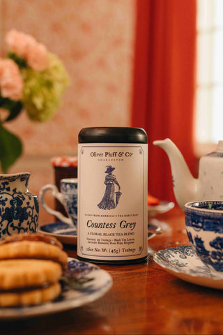 image of tea tin on table scape