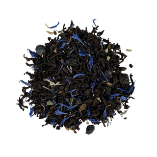 loose leaf blueberry tea with dried blueberries and black tea