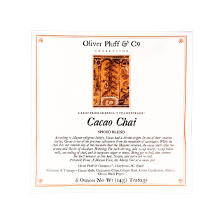 white envelope that reads cacao chai spiced blend
