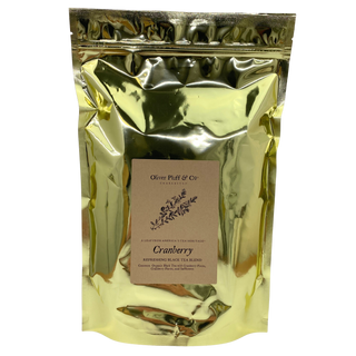 gold foil 1 lb bag with 'cranberry' in writing on label