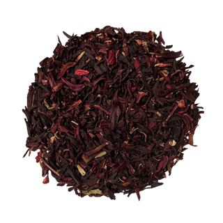 Dry hibiscus tea leaves on a white background