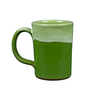 Green ceramic mug with a white accent on a transparent background