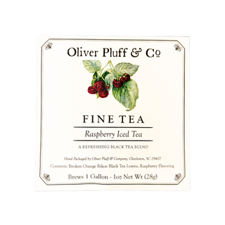 picture of the exterior envelope for 1 gallon raspberry iced tea packet; says a refreshing black tea blend