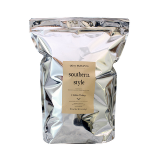 Silver packaging with a label on a white background