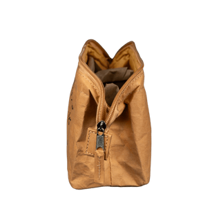 Brown bag with a zipper on a transparent background