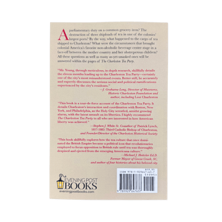 Back cover of a book with text and a logo on a green background
