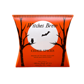 orange witches brew packaging with a white moon and black trees 
