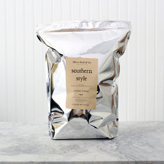 shiny silver tea pouch bag with 3 gallon teabags inside